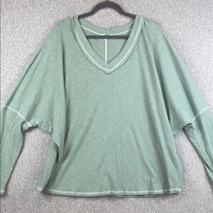 P.S. Kate sage green waffle knit thermal top 3X dolman sleeve raw edges